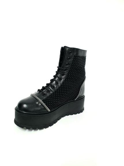 Bocanci dama din piele naturala - Negru Box Bilute Negre - BC31 NBBN