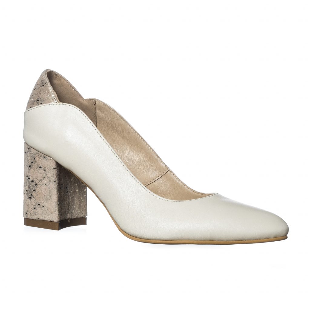 Pantofi dama din piele naturala - Bej cu Firicel Auriu - R9 BFA