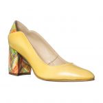 Pantofi dama din piele naturala - Galben cu Toc Mozaic - R9 GTM
