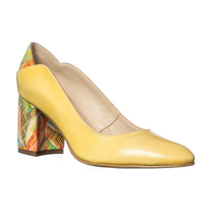 Pantofi dama din piele naturala - Galben cu Toc Mozaic - R9 GTM