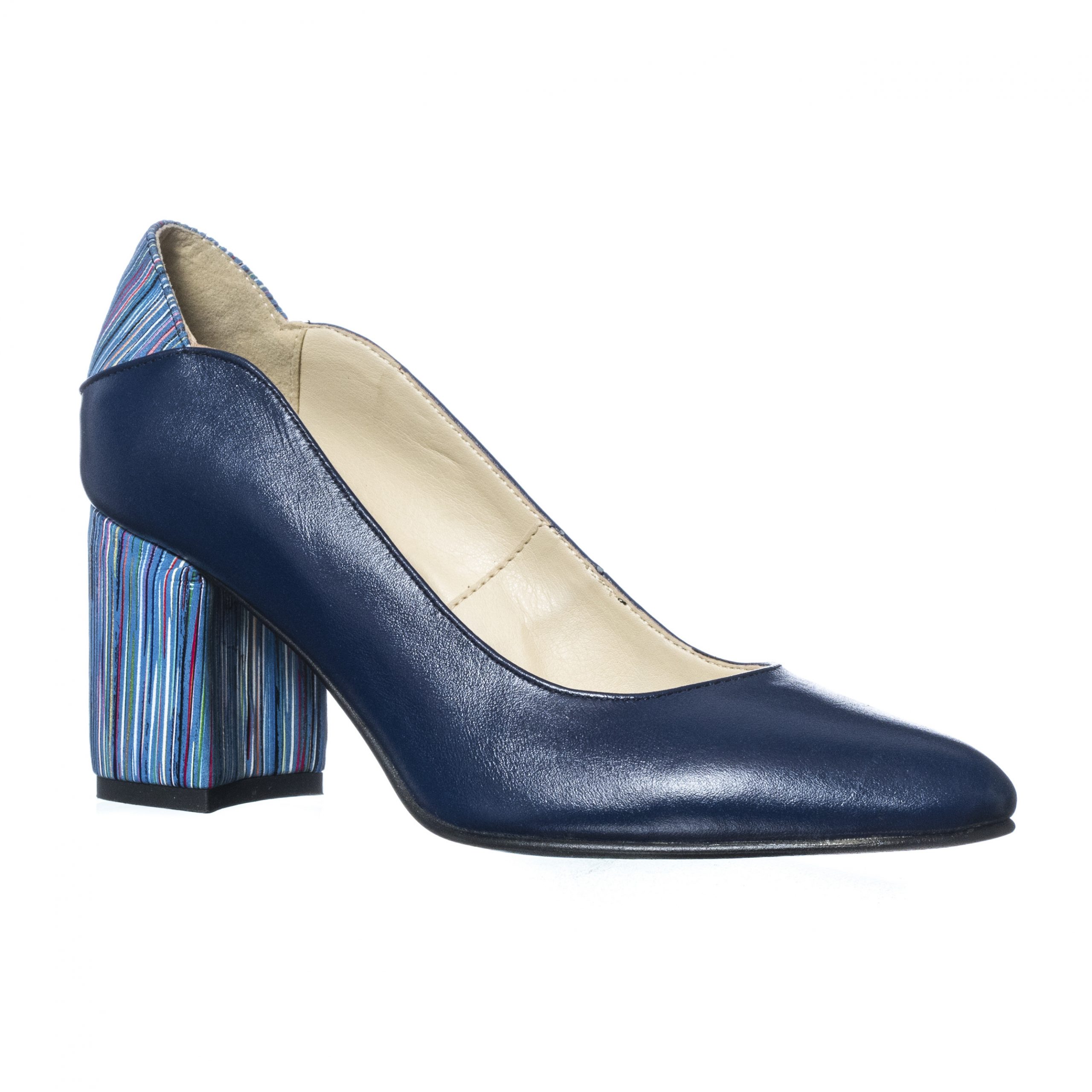 Pantofi dama din piele naturala - Albastru cu Toc Dungi - R9 ATD Pantofi dama din piele naturala - Albastru cu Toc Dungi - R9 ATD