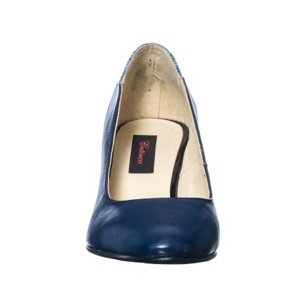 Pantofi dama din piele naturala - Albastru cu Toc Dungi - R9 ATD