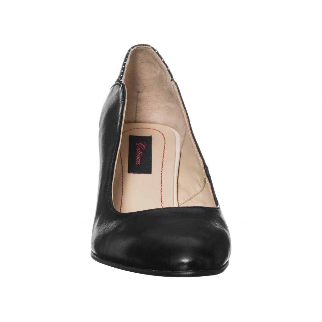 Pantofi dama din piele naturala - Negru Toc Buline - R9 NTB