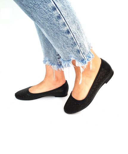 Balerini dama din piele naturala - Negru - BL 4 N