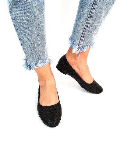 Balerini dama din piele naturala - Negru - BL 4 N
