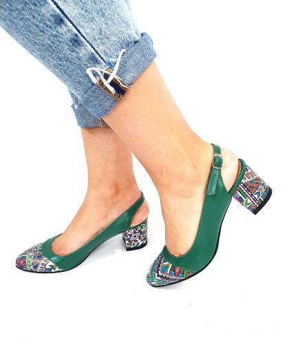 Sandale dama din piele naturala - Verde cu Model Traditional - A55 VMT