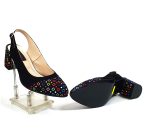 Sandale dama din piele naturala - Negru Antilopa Patratele Colorate - A55 NAPC