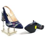 Sandale dama din piele naturala - Albastru cu Model Traditional - A101 AMT
