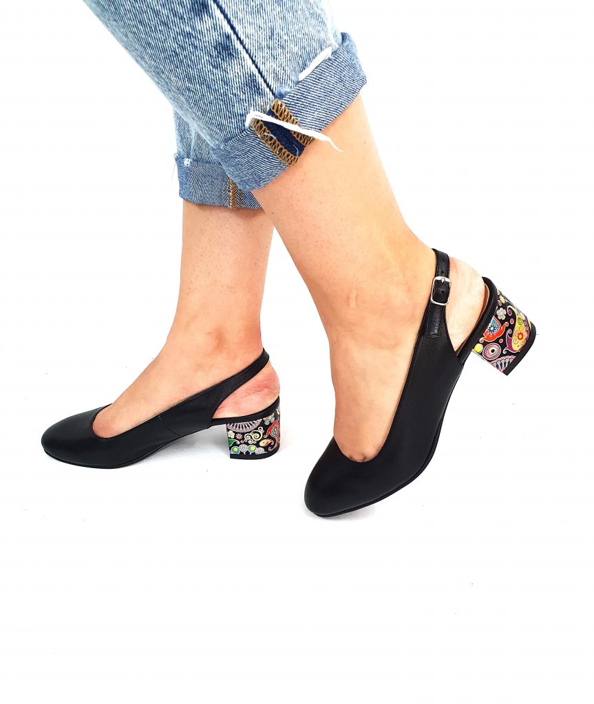 Sandale dama din piele naturala - Negru Box Paun - A77 NBP