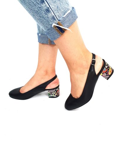 Sandale dama din piele naturala - Negru Box Paun - A77 NBP