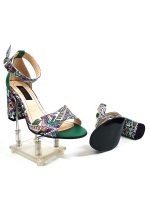 Sandale dama din piele naturala - Verde cu Model Traditional - S4 VMT