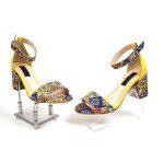 Sandale dama din piele naturala - Galben cu Mozaic 3D - S10 GM3D