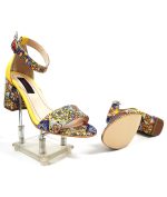 Sandale dama din piele naturala - Galben cu Mozaic 3D - S10 GM3D