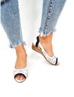 Sandale dama din piele naturala - Alb cu Bleumarin - T1P ABL