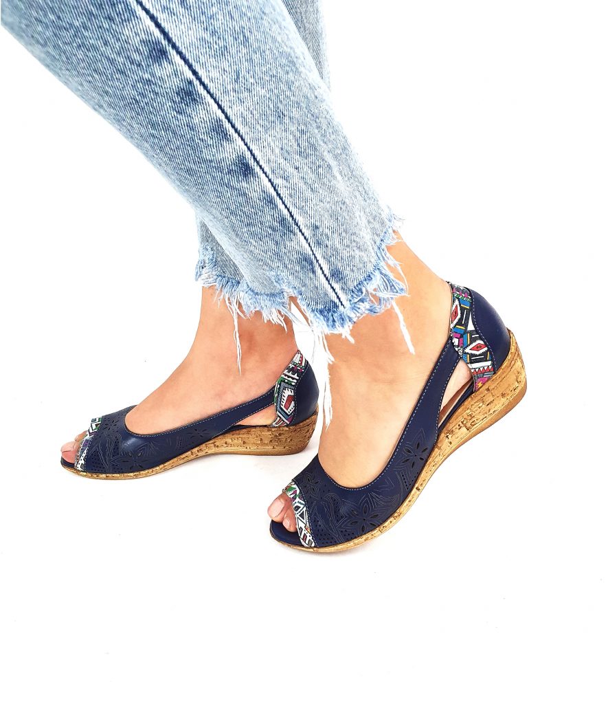 Sandale dama din piele naturala - Bleumarin cu Model Traditional - T1P BLMT
