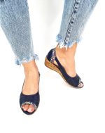 Sandale dama din piele naturala - Bleumarin cu Model Traditional - T1P BLMT