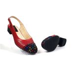 Sandale dama din piele naturala - Rosu Varf Patratele Colorate - T16 RVPC