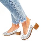 Pantofi dama perforati din piele naturala - Alb - T14 A