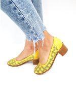 Pantofi dama perforati din piele naturala - Galben - T13 G