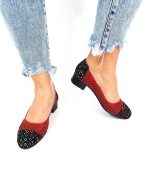 Pantofi dama perforati din piele naturala - Rosu cu Patratele Colorate - T11 RPC