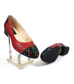 Pantofi dama perforati din piele naturala - Rosu cu Patratele Colorate - T11 RPC