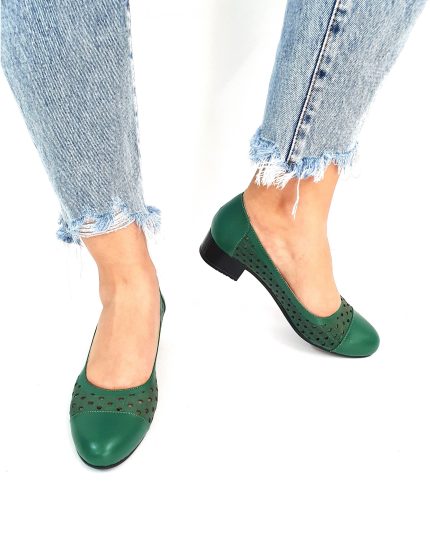 Pantofi dama perforati din piele naturala - Verde - T11 V