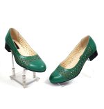 Pantofi dama perforati din piele naturala - Verde - T11 V