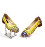 Pantofi dama perforati din piele naturala - Galben cu Mozaic 3D - T12 GM3D