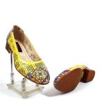 Pantofi dama perforati din piele naturala - Galben cu Mozaic 3D - T12 GM3D