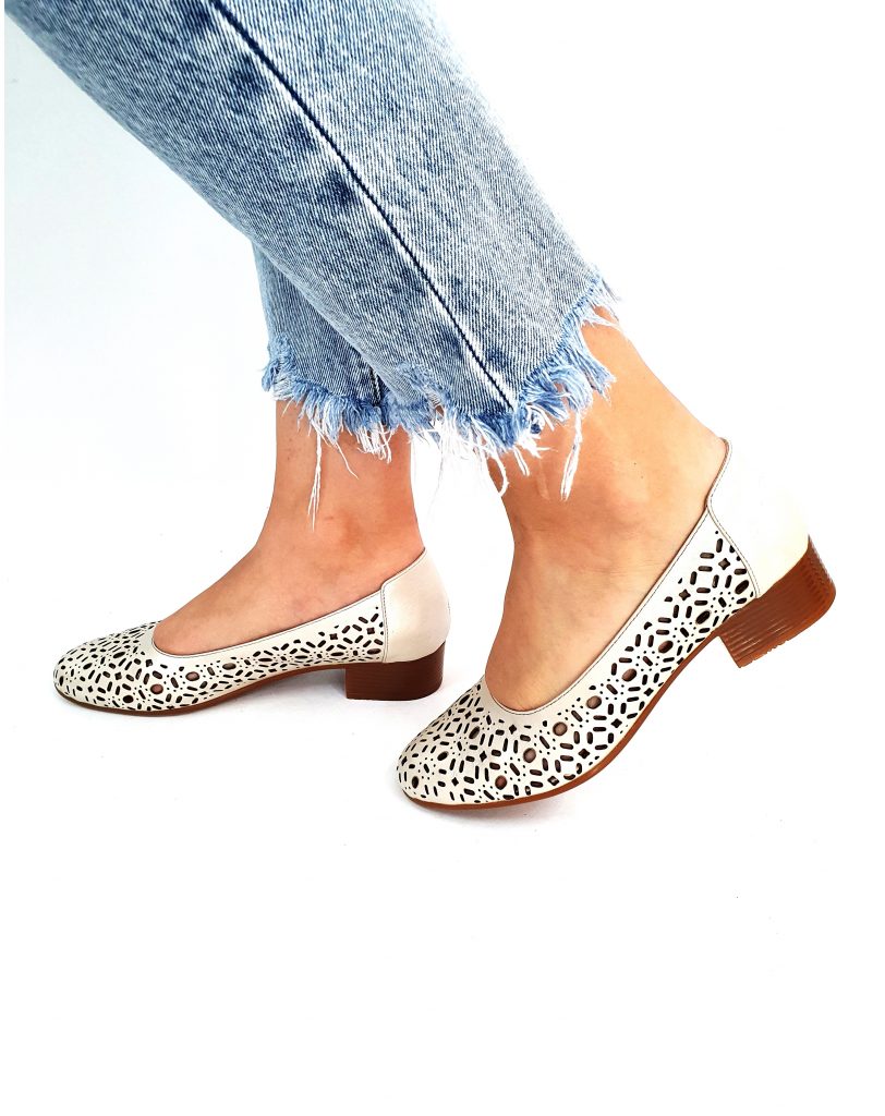 Pantofi dama perforati din piele naturala - Bej - T10 BJ