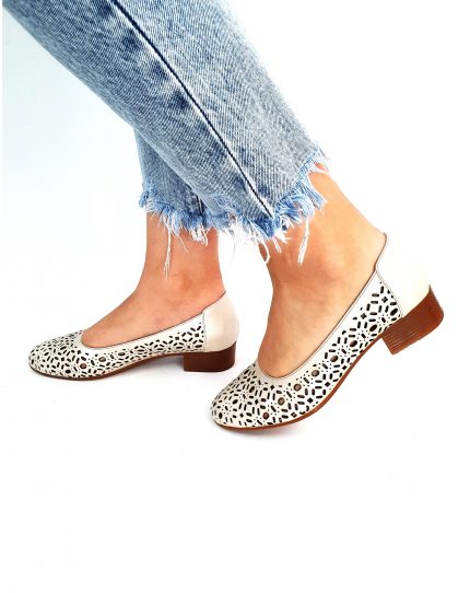 Pantofi dama perforati din piele naturala - Bej - T10 BJ