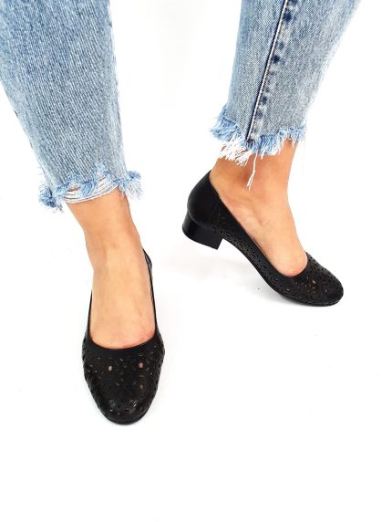 Pantofi dama perforati din piele naturala - Negru - T10 N