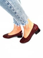 Pantofi dama perforati din piele naturala - Bordo - T10 BO