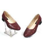 Pantofi dama perforati din piele naturala - Bordo - T10 BO