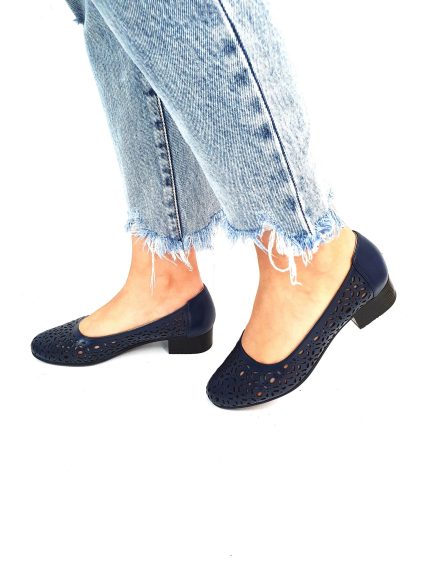 Pantofi dama perforati din piele naturala - Bleumarin - T10 BL