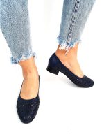 Pantofi dama perforati din piele naturala - Bleumarin - T10 BL