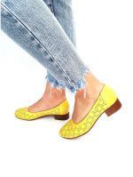 Pantofi dama perforati din piele naturala - Galben - T9 G