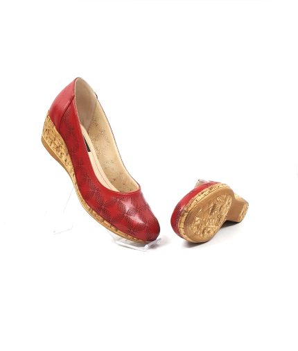 Pantofi dama perforati din piele naturala - Rosu - T13 R