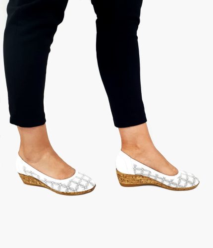 Pantofi dama perforati din piele naturala - Alb - T13 A