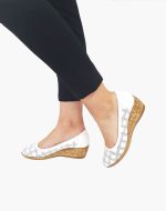 Pantofi dama perforati din piele naturala - Alb - T13 A
