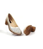 Pantofi dama perforati din piele naturala - Bej Sidef - T14 BJS