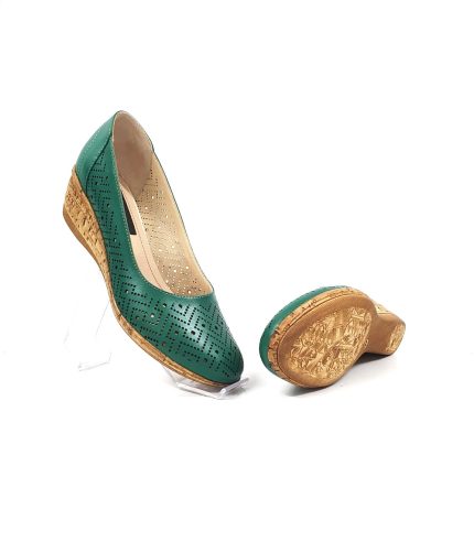 Pantofi dama perforati din piele naturala - Verde - T14 V