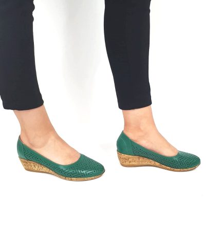 Pantofi dama perforati din piele naturala - Verde - T14 V