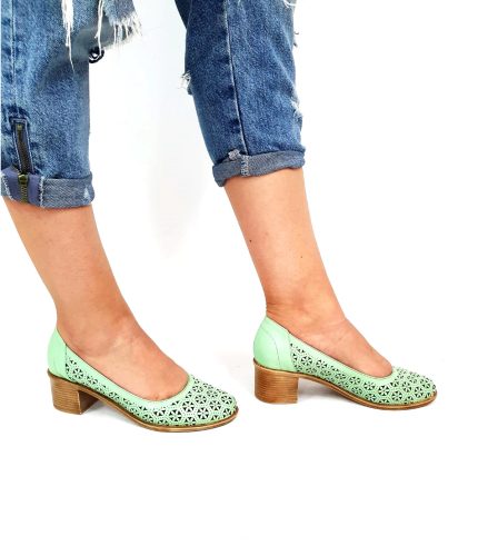 Pantofi dama perforati din piele naturala - Vernil - T15 VN