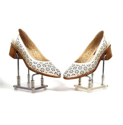 Pantofi dama perforati din piele naturala - Bej Sidef - T15 BJS