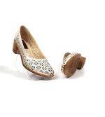 Pantofi dama perforati din piele naturala - Bej Sidef - T15 BJS