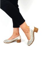 Pantofi dama perforati din piele naturala - Bej Sidef - T15 BJS