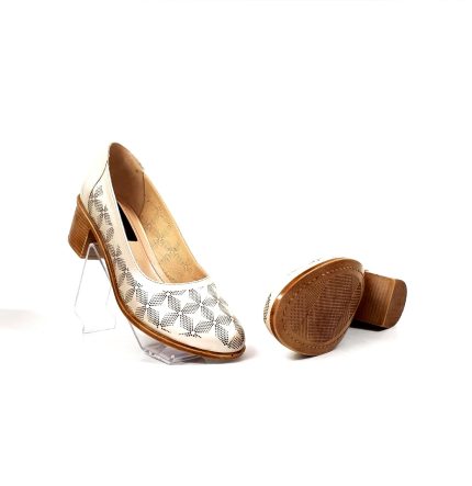 Pantofi dama perforati din piele naturala - Bej Sidef - T13 BJS
