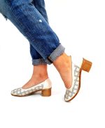 Pantofi dama perforati din piele naturala - Bej Sidef - T13 BJS