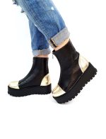 Bocanci vara perforati din piele naturala - Negru Box Auriu - BV25 NBA